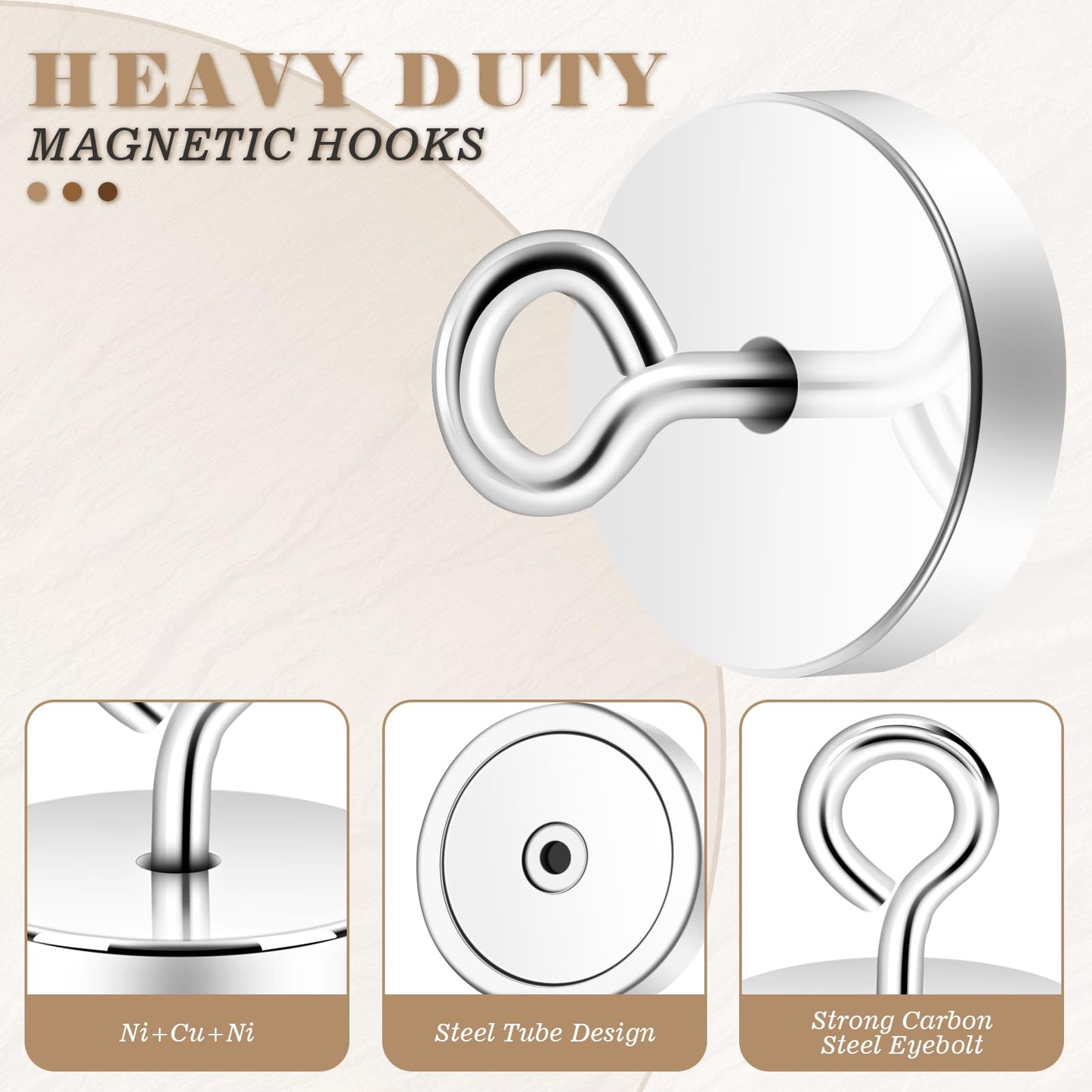 Neosmuk Magnetic Eyeblot Hooks, 100lb Heavy Duty Extra Strong Large Magnet Hook with Eye Bolt for Cruise Cabin,Magnet Eyelet Hanger for Hanging, Cruise Essentials Hook(Silver, 6 Pack)