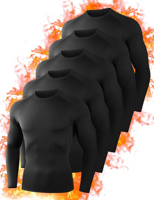 Dalavch 5 Pack Thermal Compression Shirts for Men Long Sleeve Running Gear Undershirt Base Layer for Winter Cold Weather 5 Black X-Large