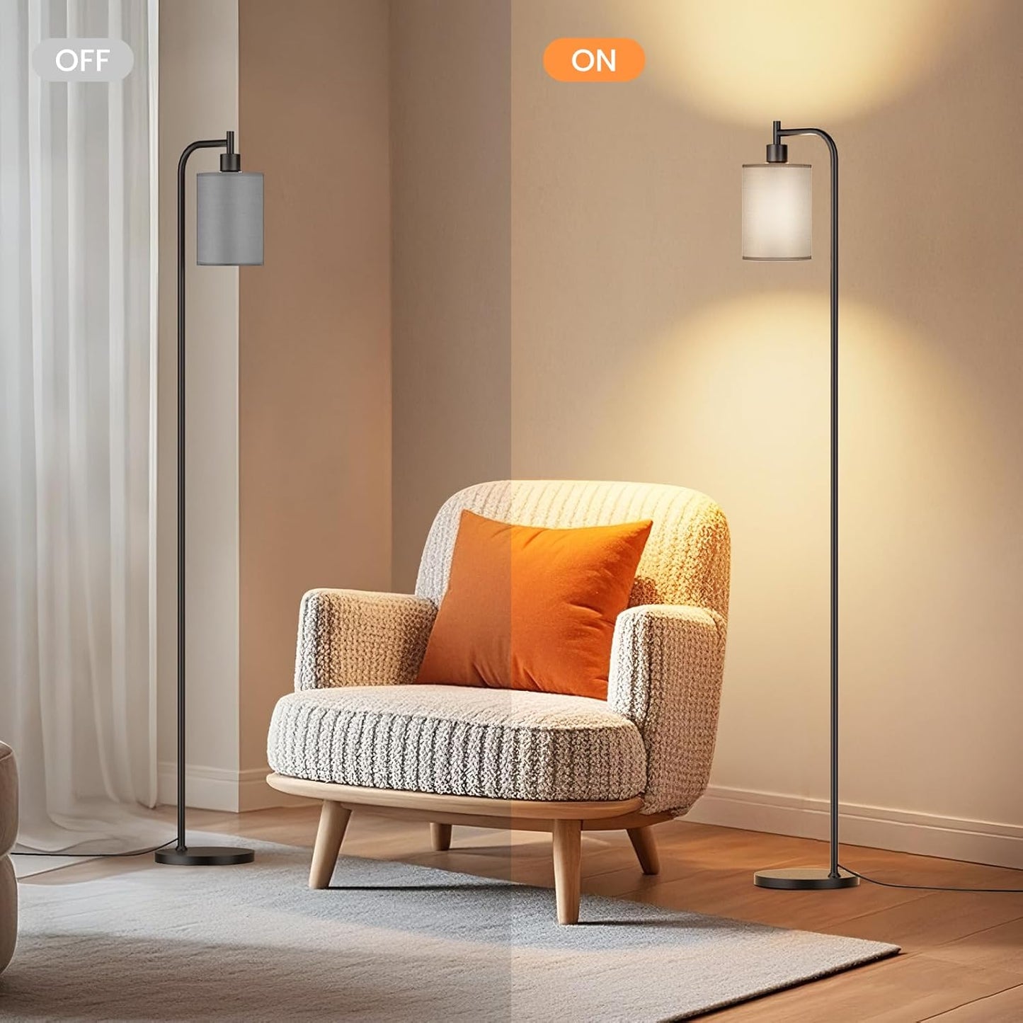 Dimmable Floor Lamp with Linen Shade & Remote Control - Modern 9W LED Standing Lamp for Living Room, Bedroom, Office