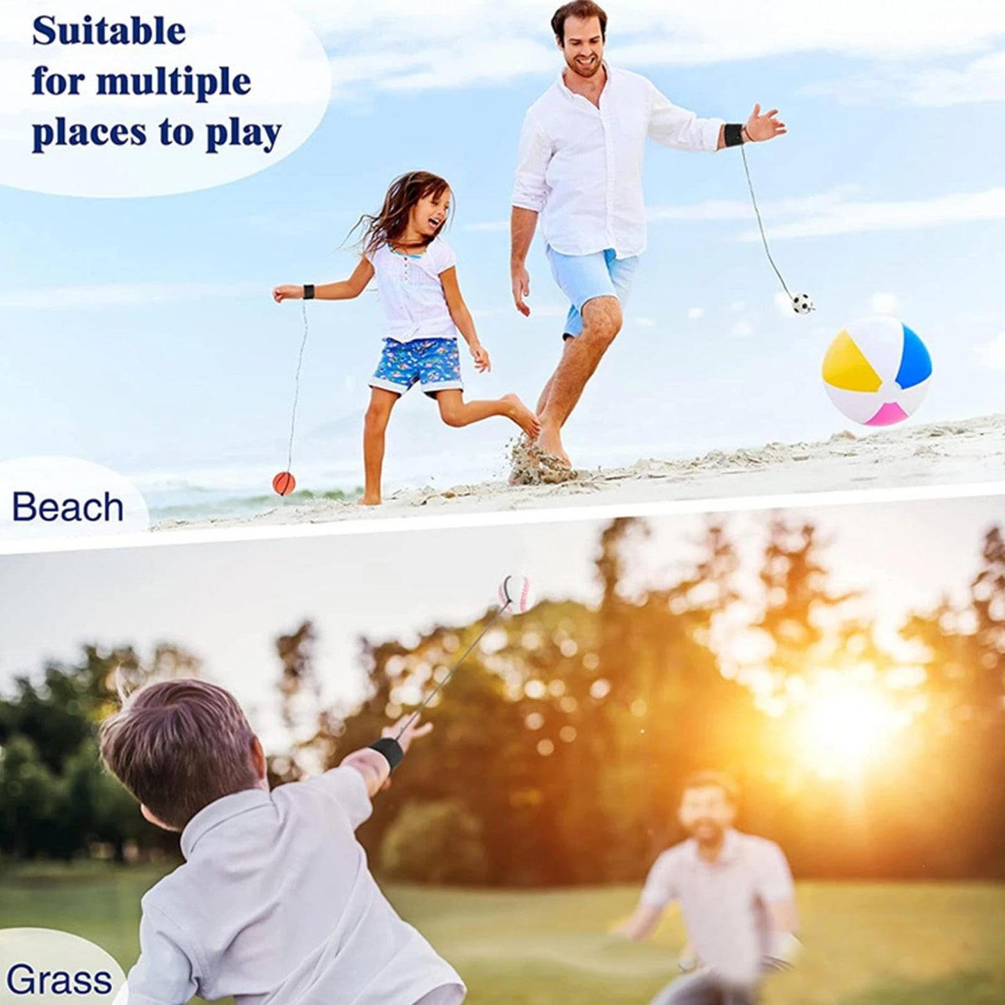 Sndperiexam 2 Pcs Wrist Return Ball Rubber Sport Ball with Wrist Strap and String Rebound Bouncy Balls Wrist Rebound on Elastic String Exercise Play, (Basketball & Football)