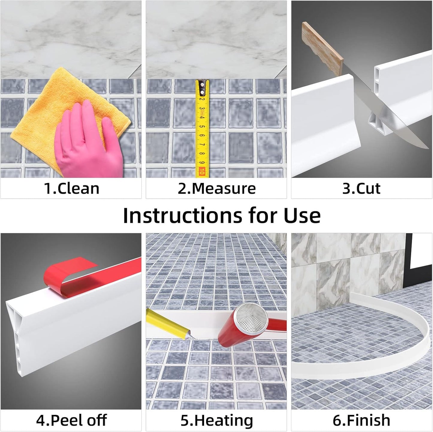 Raycity 59" Collapsible Shower Water Splash Guard - High Threshold Water Dam for Curbless Shower, Bathroom & Kitchen Barrier (White)