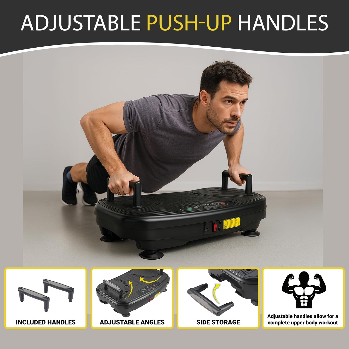 Vibration Plate Exercise Machine for Home Gym - High-Intensity Whole Body Vibration for Fat Burning, Lymphatic Drainage & Muscle Toning, with Resistance Bands & Push-Up Handles