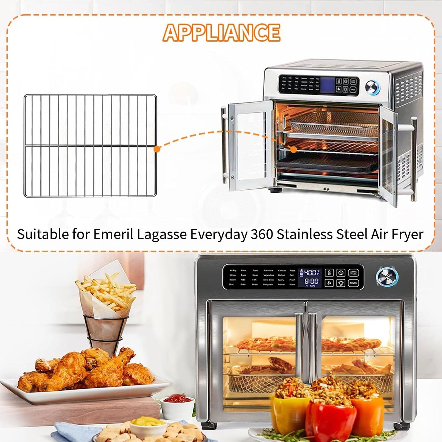 GWY Air Fryer Wire Rack for Emeril Lagasse 26 QT Extra Large Air Fryer, 12.5''*11.5'' Stainless Steel Air Fryer Replacement Parts Accessories Roasting Steamer Grill Racks