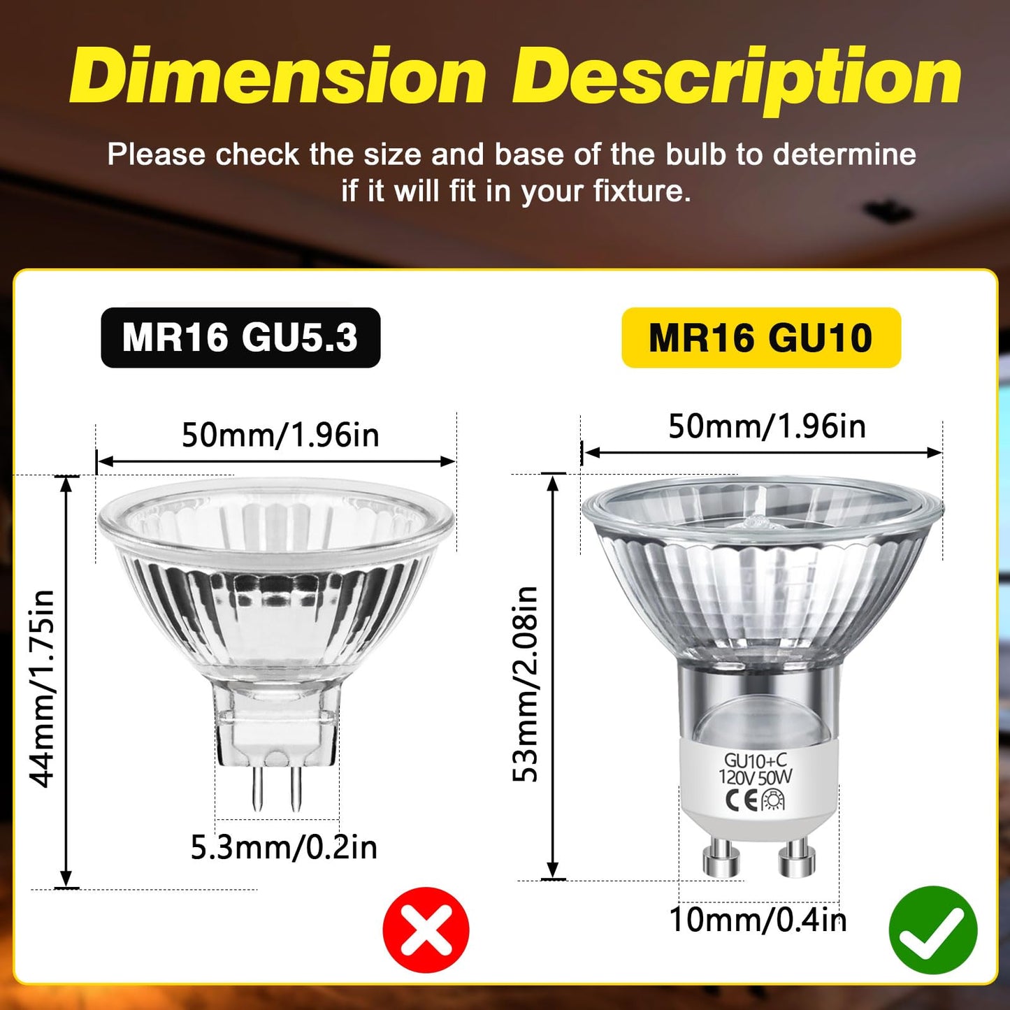 GU10 Halogen Bulb, 120V 50W Halogen Light Bulbs for Candle Warmer Lamp, Dimmable, 2700K Warm White, MR16 with Glass Cover for Track Lighting, Range Hood Lighting, 6 Pack