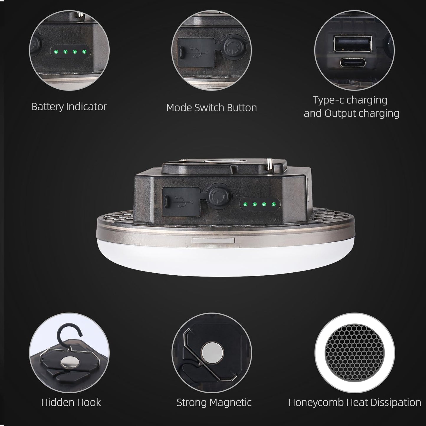 12000mAh (45W) Camping Hanging Tent Light Emergency Power Outage Lantern Home Use 5000LM 3 Modes IPX5 Waterproof Outdoor Walking Rock Climbing Work Rechargeable Camping Light
