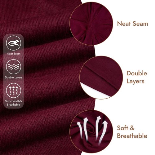 BEVTEE Beanie for Men, Slouchy Beanie Hats for Women 4 Pairs, Cotton Skull Caps Lightweight Slouchy, for Winter, Running, Camping, Chemo, Daily Wear(Burgundy + Heather Grey + Denim Blue + Black)
