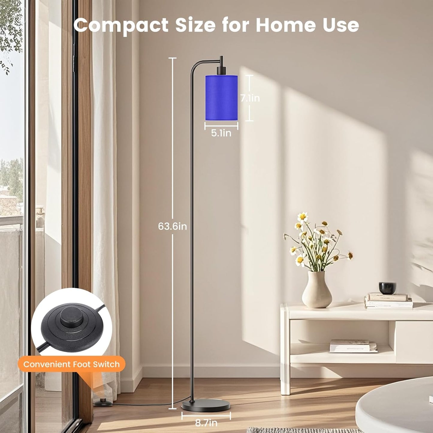 Dimmable Floor Lamp with Linen Shade & Remote Control - Modern 9W LED Standing Lamp for Living Room, Bedroom, Office