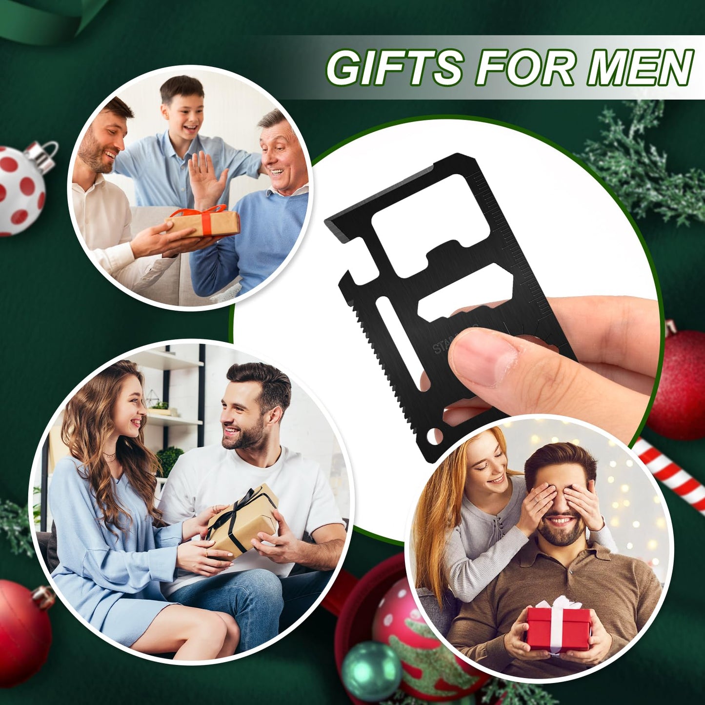 Survival Credit Card Multitool, 11 in 1 Beer Opener Survival Card Tool,Wallet Multitools Card Perfect for Fathers Men Gadgets Stocking Stuffers for Men (12 PCS) (Black)