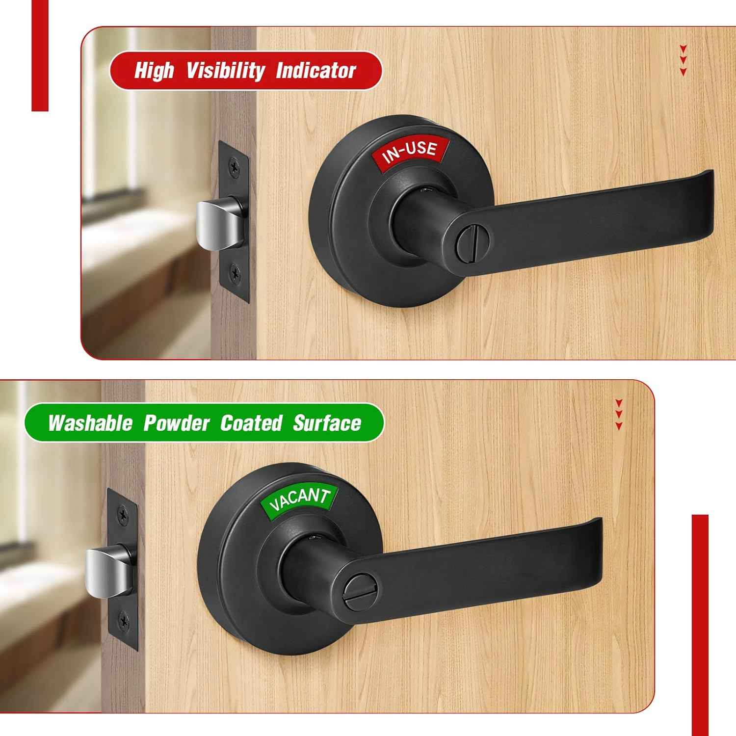 Commercial Grade Black Bathroom Privacy Door Lock - Vacant/Occupied Indicator for Restrooms