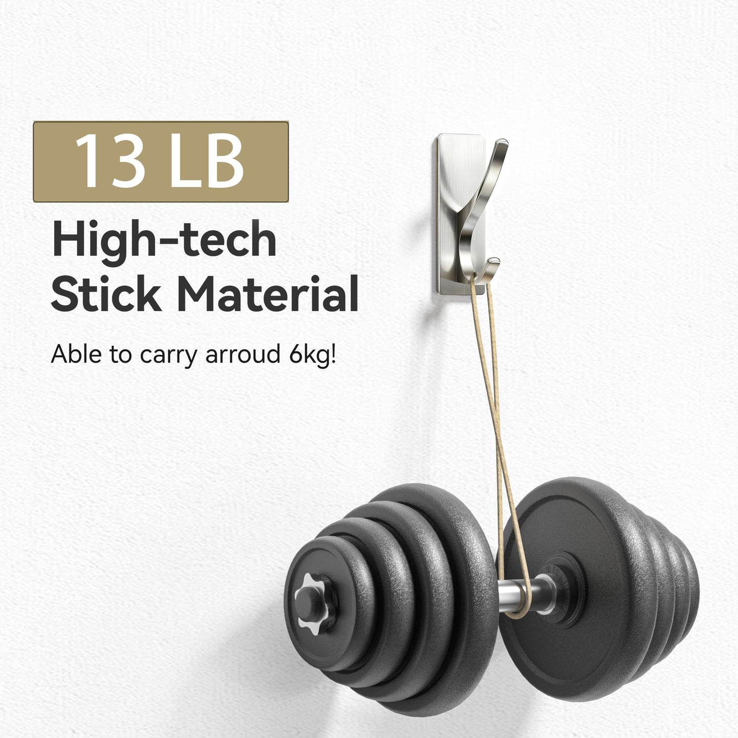 Self Adhesive Coat Hooks for Hanging: Heavy Duty Stainless Wall Hook for Towel, Backpack, Hat, Sturdy Metal Hanger for Bathroom, Bedroom, Door, Brushed Nickel 4 Pack
