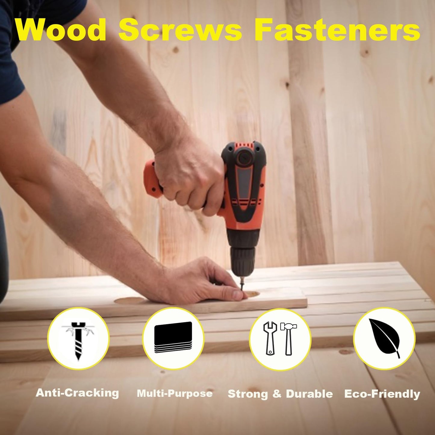 #4 Wood Screws Assortment Kit, Small Screws Set 500pcs, Short Cabinet Screw, Phillips Flat Head Self-Tapping Screw, Black Screws, Carbon Steel, Contains 50pcs M6 Screw Anchors