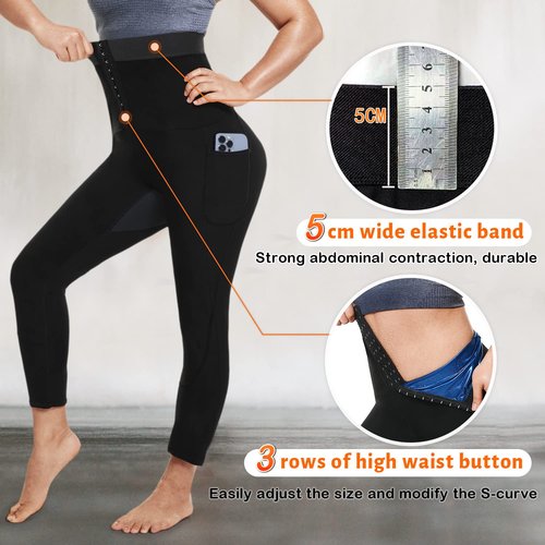 LMCOB Sauna Pants for Women Weight Loss Sauna Sweat Leggings for Women High Waist Workout Sauna Suits Pant with Pocket(LYBH7006-01-XXXL)