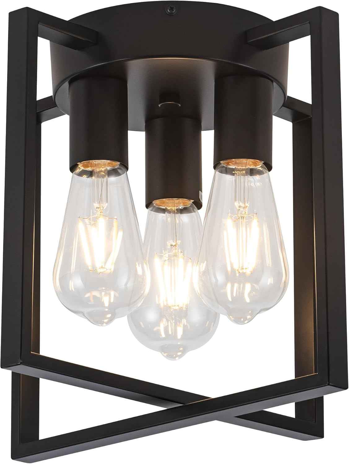 Brushed Nickel 3-Light Flush Mount Ceiling Light Fixture - Modern Geometric Design for Living Room, Kitchen, Dining Room, and Hallways