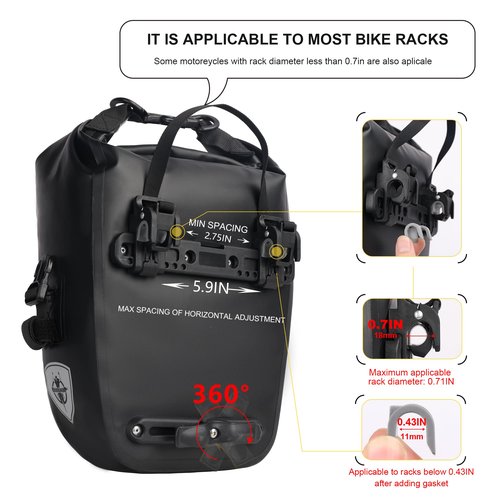 Rhinowalk Bike Pannier Bag 7L Waterproof Bicycle Rear Rack Bag With Shoulder Strap for Touring Cycling