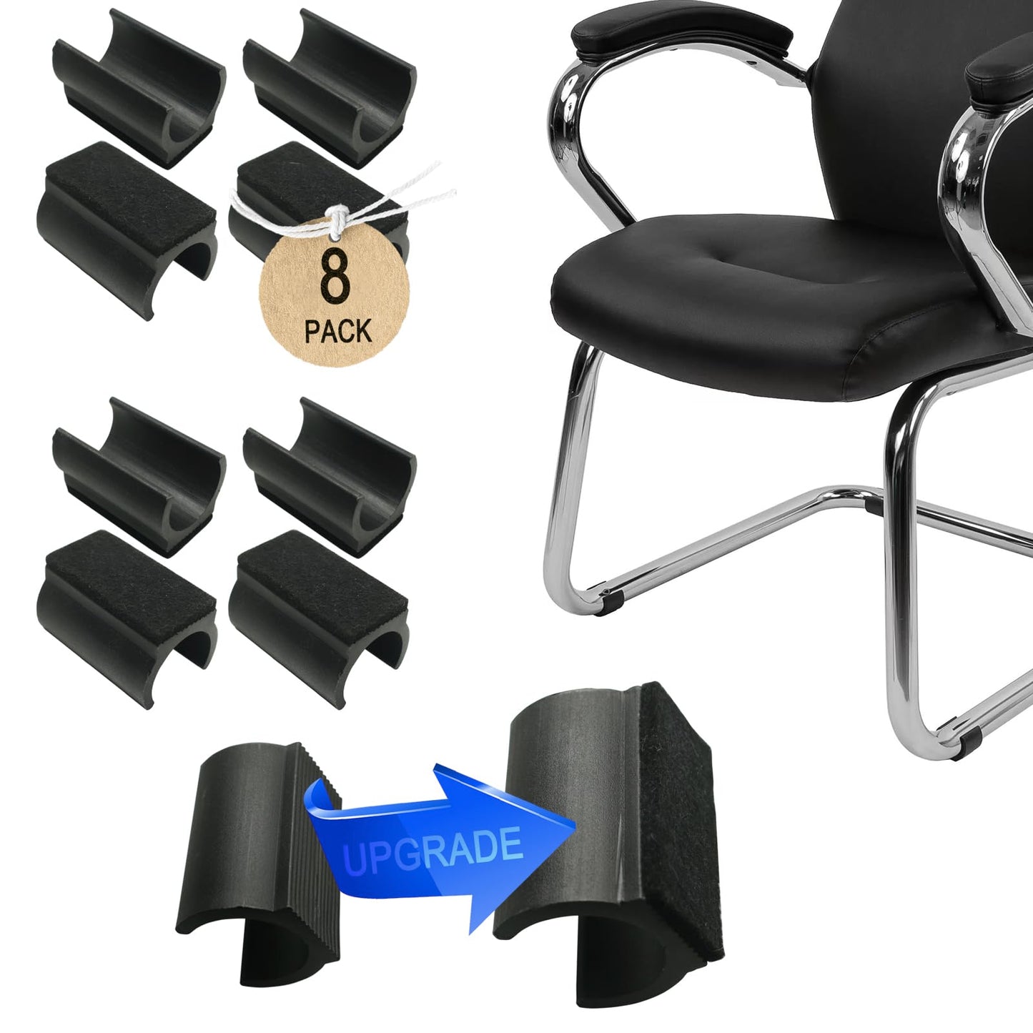 Rectangle U Shaped Chair Leg Tips Cap with Felt Pads,Furniture Feet Protectors Slide Smoothly Glides,Protect Hardwood Floor No Scratches No Noise,Fit 25mm(1 inch) Diameter Tubular Legs (Black 8PCS)