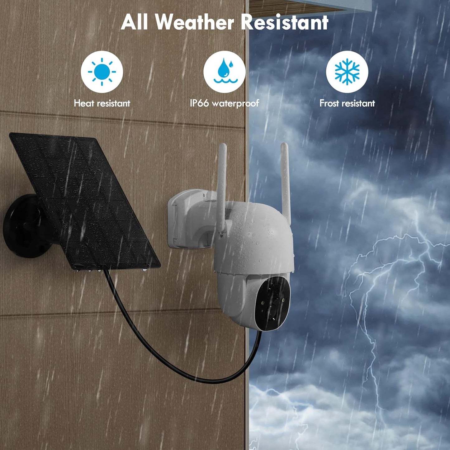 Wireless Solar Security Camera 3MP 2K FHD - 355° PTZ, Spotlight, Motion Detection, Color Night Vision