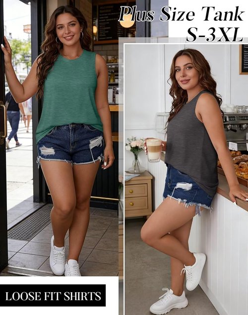 KKJ Women's Tank Tops - Casual Sleeveless Workout Tees for Spring & Summer - 2 Pack