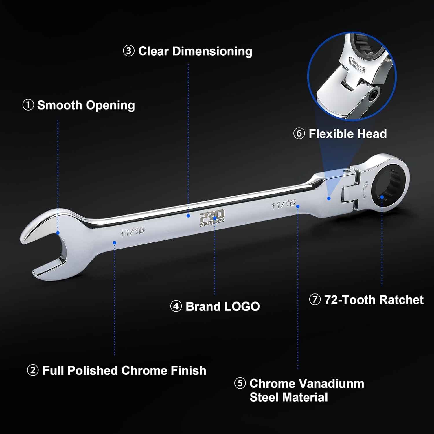 14-Piece Metric Ratcheting Wrench Set - Flex-Head, 72 Tooth, Cr-V Steel with Storage Case (6-19mm)