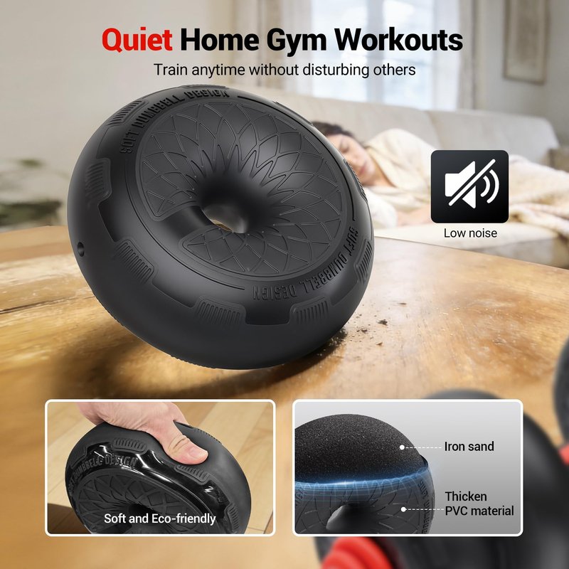 Yoleo Adjustable Dumbbell Set, 45Lbs Free Weight Set with Silent Anti-Collision Air Cushion with Connector, 5-in-1 Dumbbells Set Includes Barbell, Kettlebells, Push up Stand, Weight Plate, Exercise & Fitness Dumbbells Weight Set for Home Gym Suitable Men/