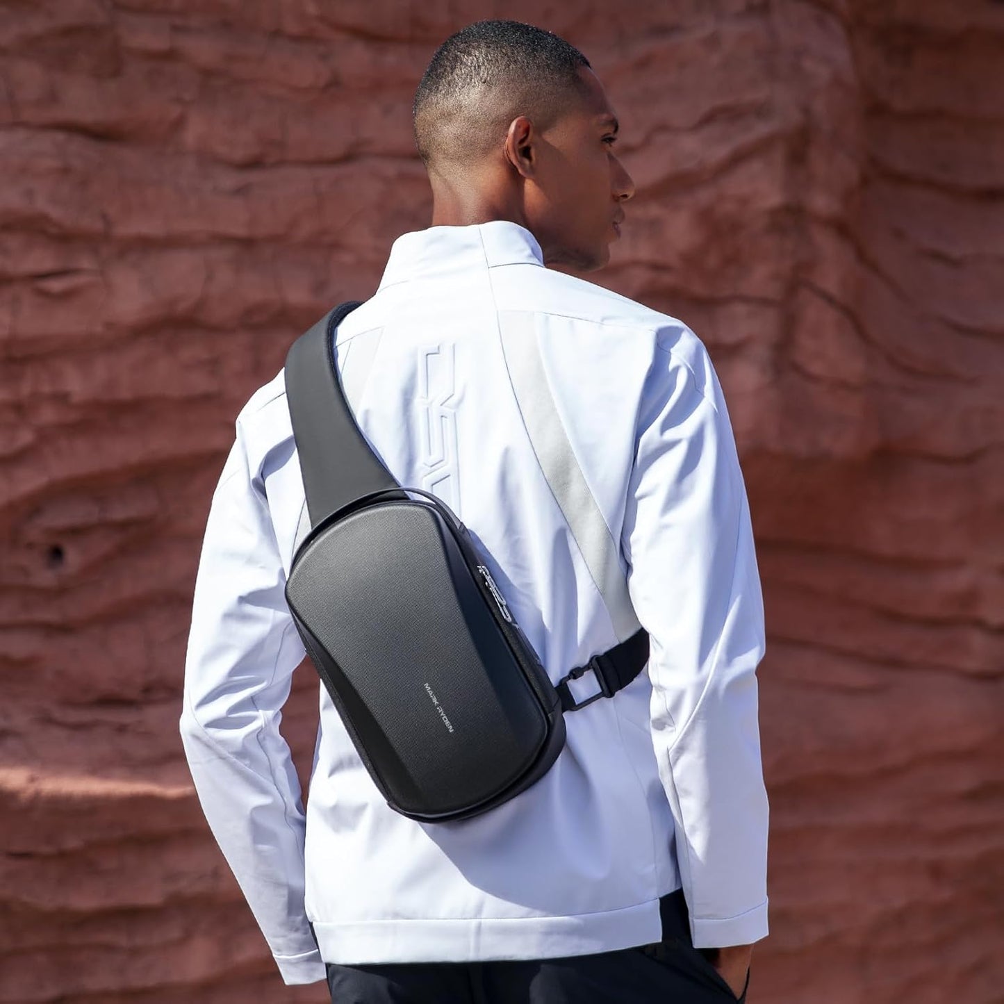 MS Mark Ryden Hard Shell Sling Backpack - Water Resistant Crossbody Bag with USB Charging Port for Travel & Gym