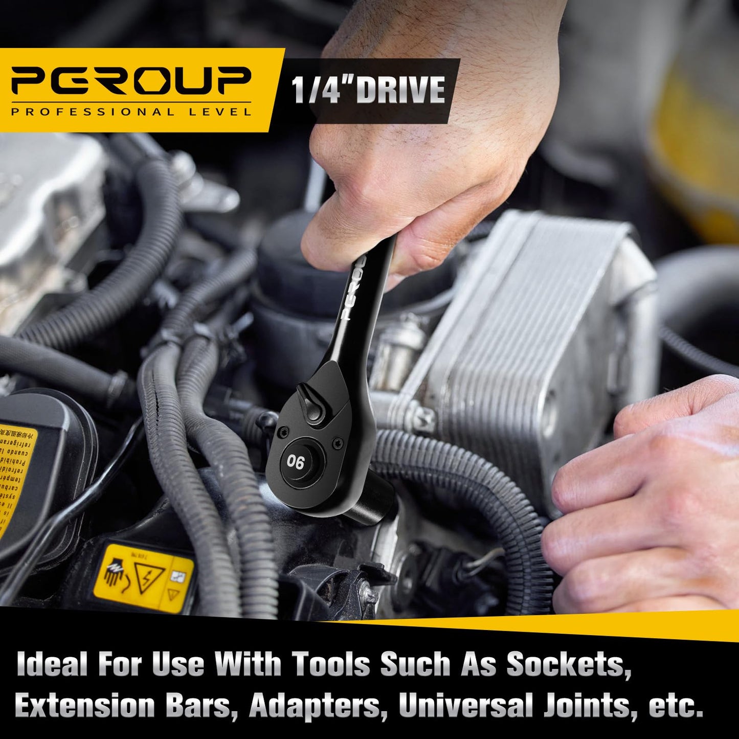 pgroup 1/4-Inch Drive Ratchet Wrench, 90 Tooth Reversible Ratchet, 4-Degree Swing, Ergonomic Handle, Chrome Alloy Made, Quick Release Ratchet Wrench for Repairing, Home, DIY