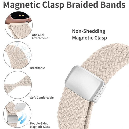 Zspoly Braided Band Compatible with Fitbit Versa 4 Bands for Women/Versa 3/Sense 2/Sense band, Magnetic Clasp Elastic Fabric Sport Nylon Smartwatch Band for Fitbit Versa4/3/Sense1/2