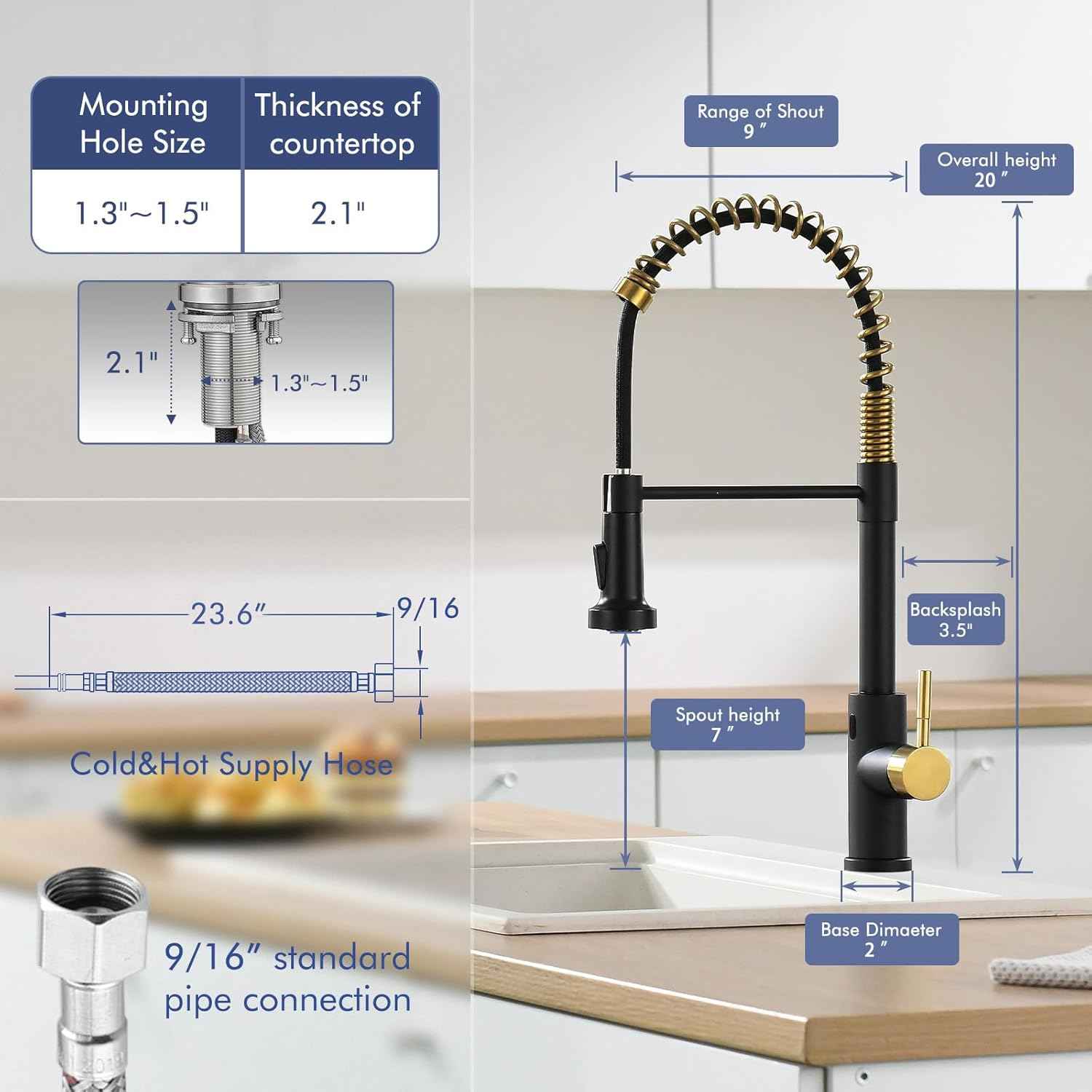 Matte Black Kitchen Faucet with Soap Dispenser - Commercial Single Handle Pull Down Sprayer