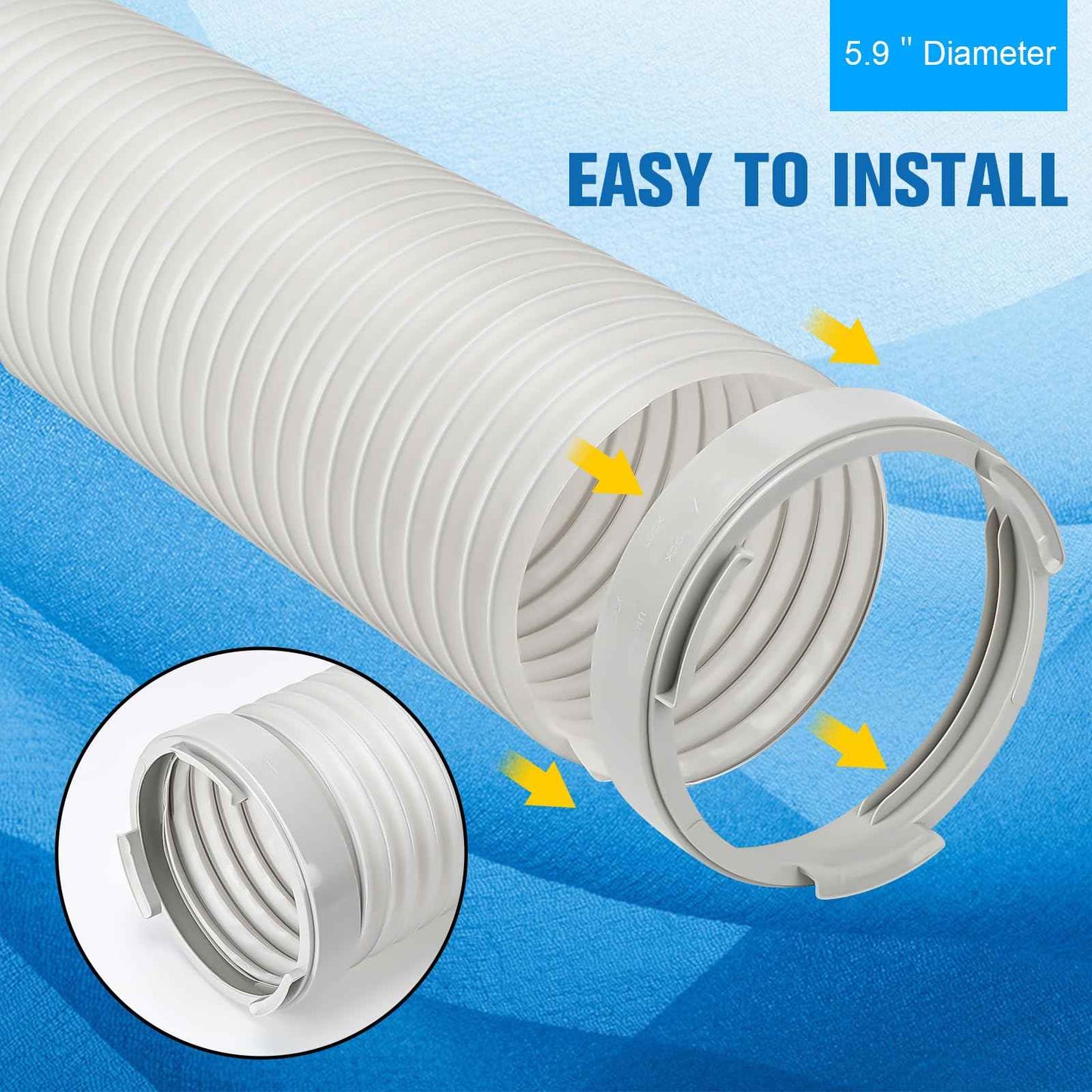 Portable Air Conditioner Hose Kit AC Hose with Adapter 5.9" Dia 59" Length Flexible Exhaust Hose and AC Unit Tube Connector for Portable Air Conditioner Vent