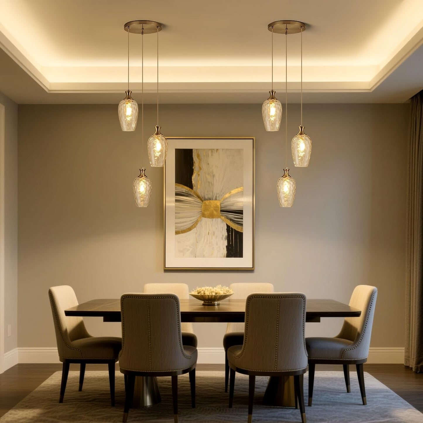 Brushed Nickel Glass Pendant Light Fixture - Modern 1-Light Hanging Lamp for Kitchen Island & Dining Room