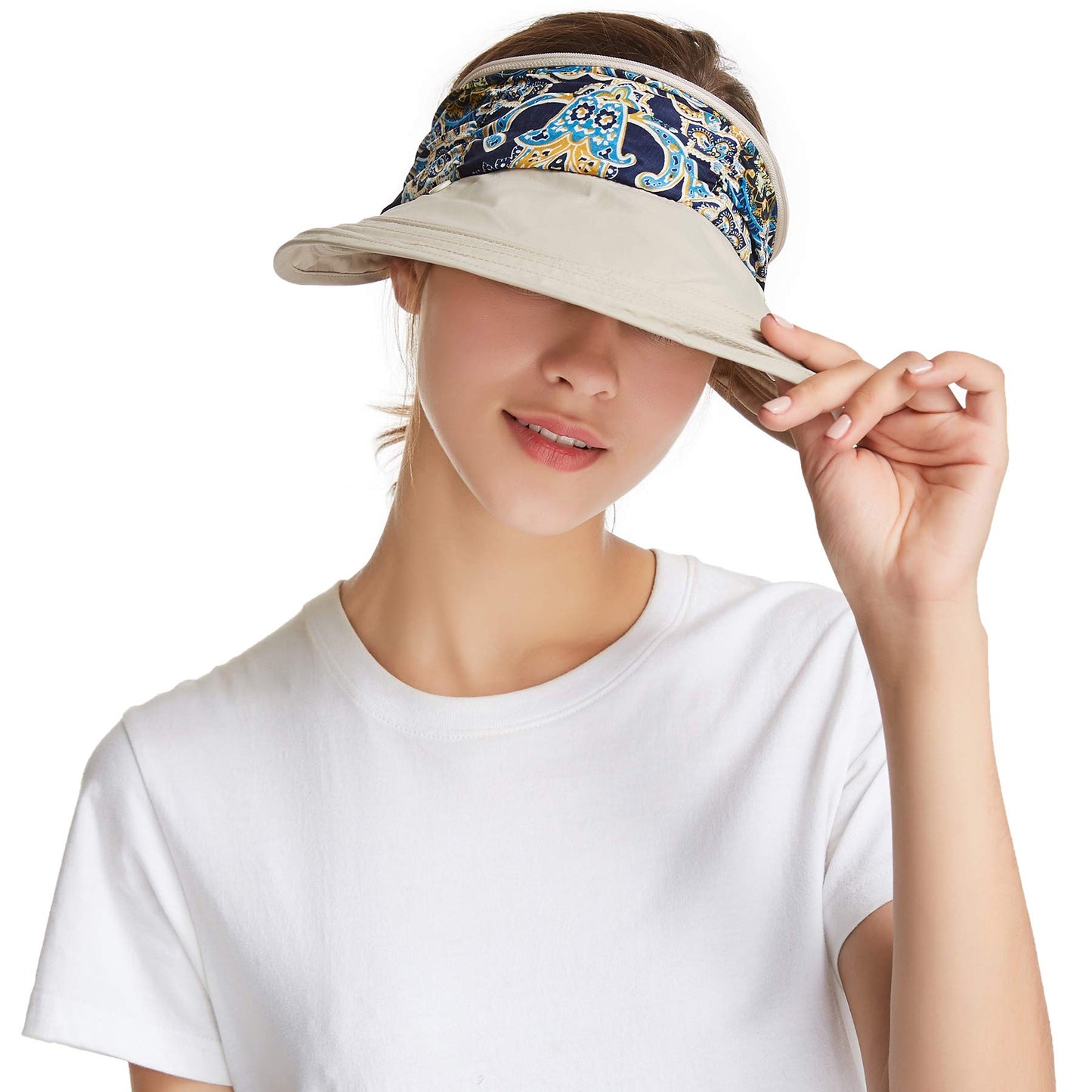 icolor Women Sun Hats UPF 50 Sun Protection Hat Summer Outdoor Neck Shield Flap Visor Hat Ponytail Hats Wide Brim Beach Hat (Brown)