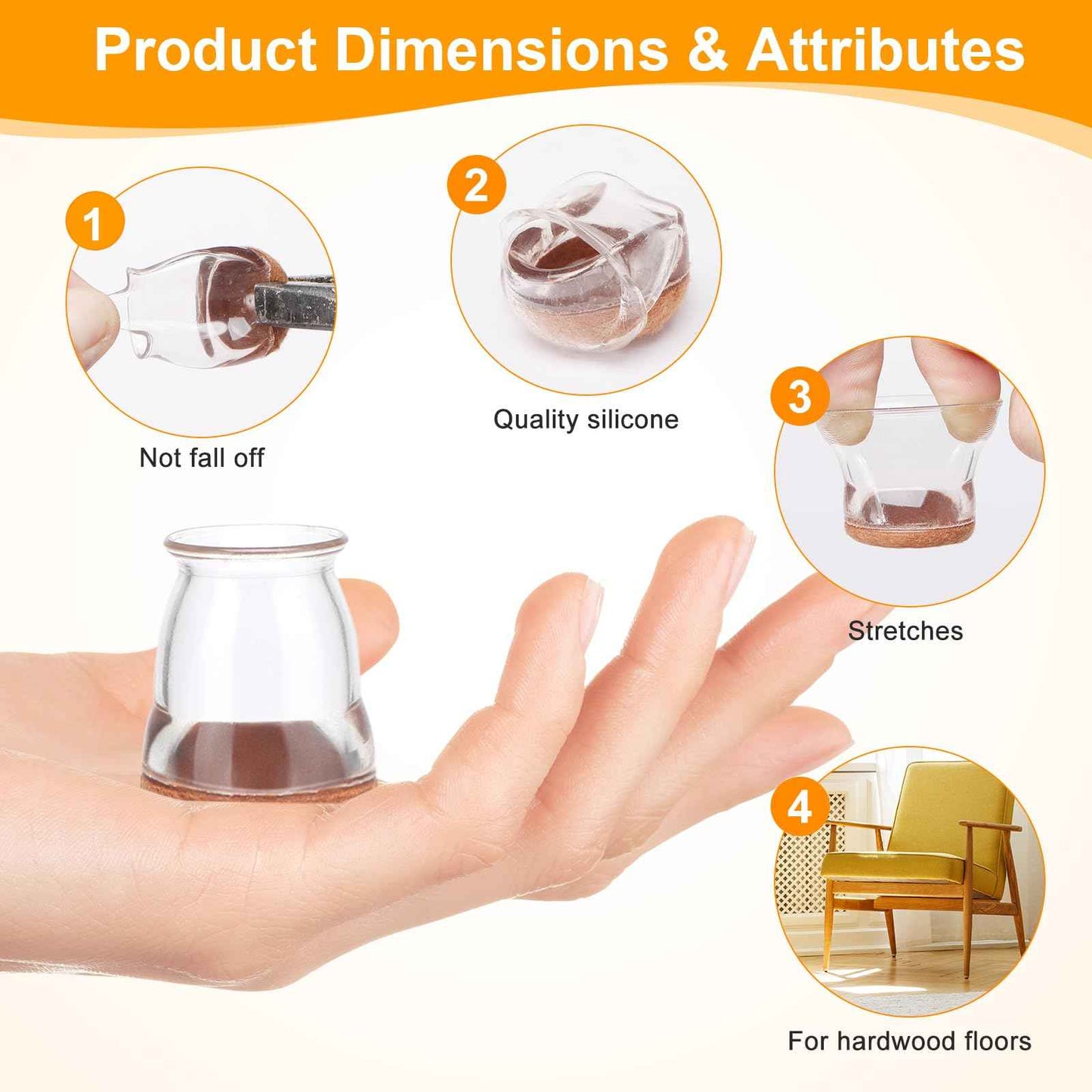 CHUNZEXI 36 Pack Extra Small Chair Leg Floor Protectors for Hardwood Floors, Silicone Felt Covers Pads Caps, Protect Wood Furniture Feet Floors Noise Reduce and Scratch (Universal X-Small & Clear)