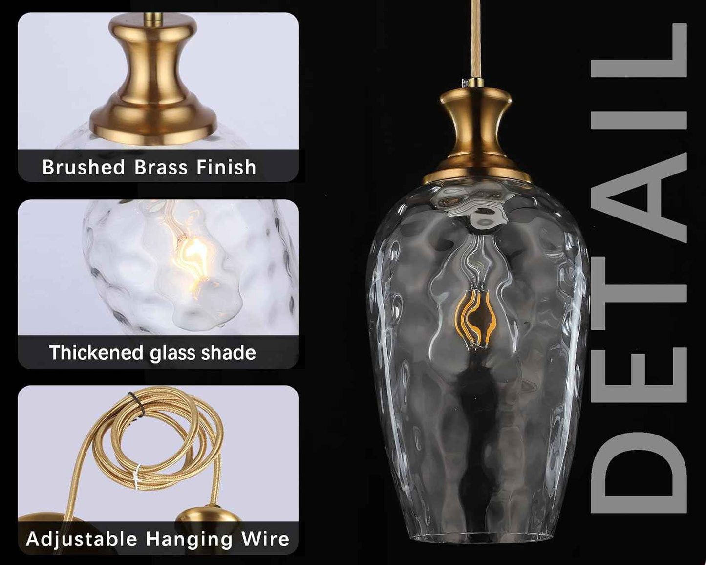 Brushed Nickel Glass Pendant Light Fixture - Modern 1-Light Hanging Lamp for Kitchen Island & Dining Room