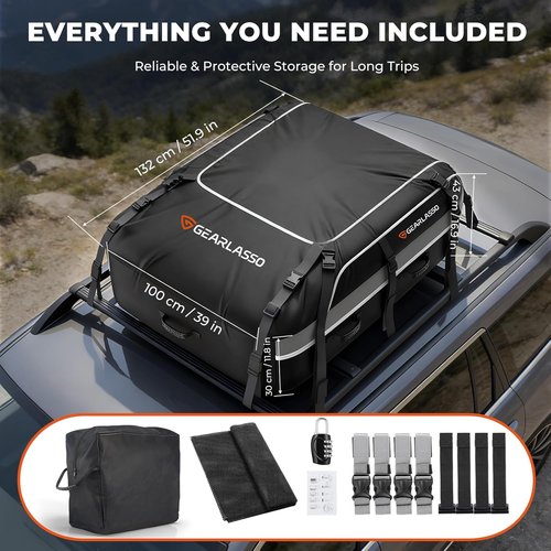 Car Roof Bag - 21 Cubic Feet Waterproof Cargo Bag for SUVs & Vans | Heavy-Duty PVC, Universal Fit