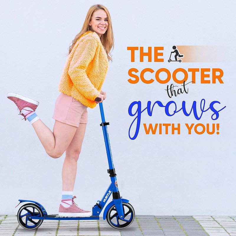 Lightweight and Foldable Kick Scooter - Adjustable Scooter for Teens and Adult, Alloy Deck with High Impact Wheels (Blue)