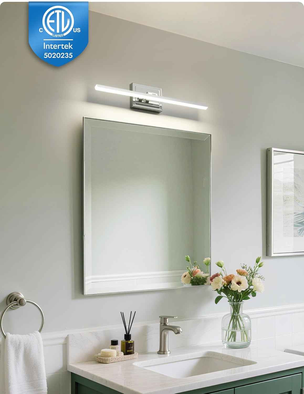 NIORSUN 24-Inch Dimmable LED Bathroom Vanity Light Fixture - Modern Black Over Mirror Lighting, 5CCT, ETL Certified