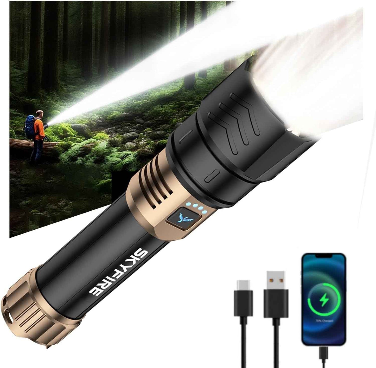 2000 Lumen Rechargeable LED Flashlight - Waterproof Tactical Light with Zoom & 4 Modes for Camping & Outdoor Use