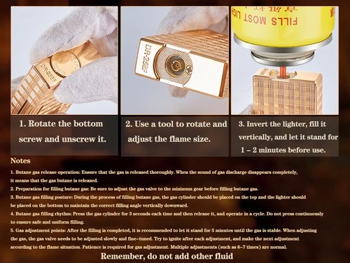 Classic Brushed Gas Lighters, Zinc Alloy Refilled Butane Lighter, Side Wheel Frosted Lighter, Adjustable Flame Flip Lighters, for Outdoor, Camping, Men's Gifts (Gold A)
