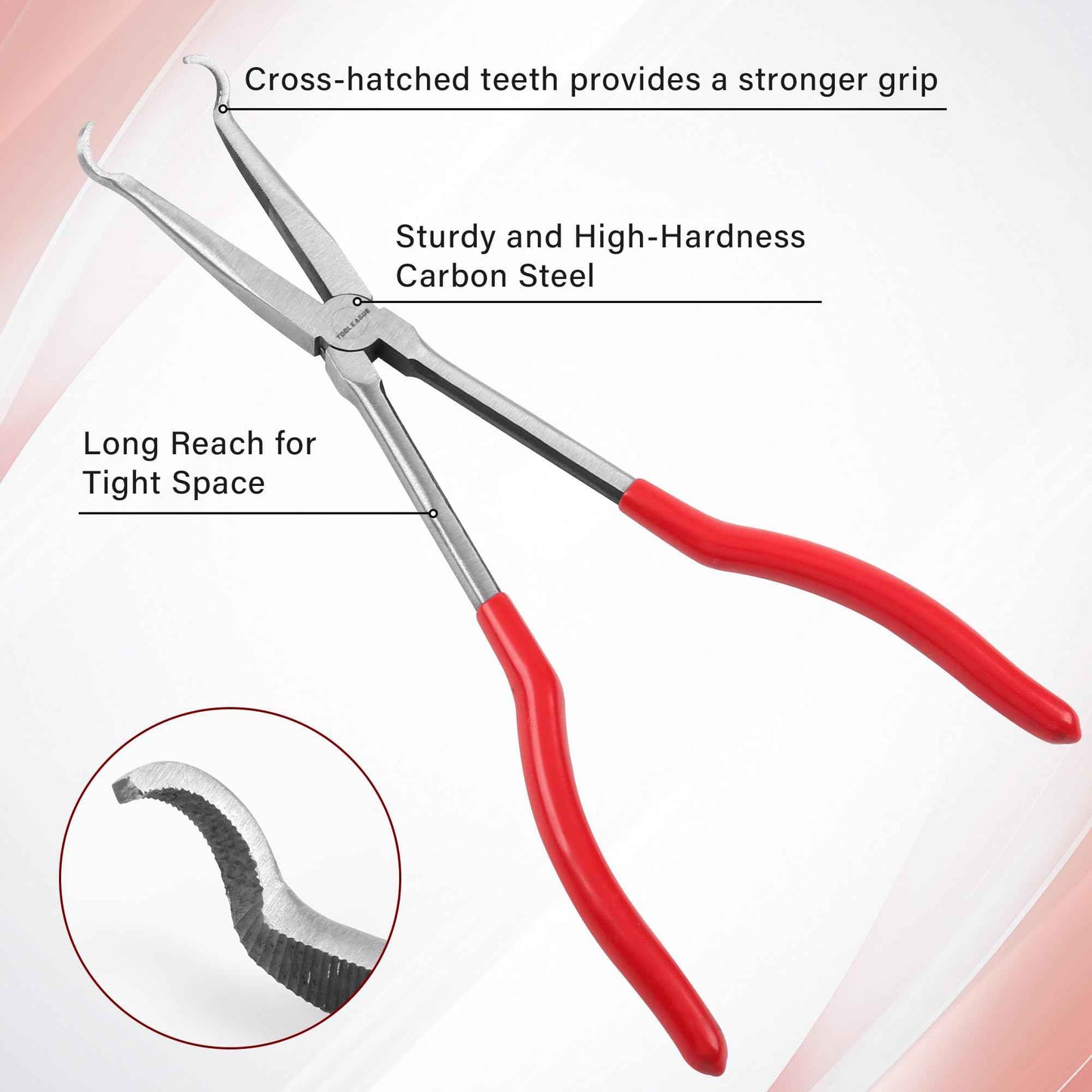 TOOLEAGUE 3Pcs Extra Long Hose Gripper Pliers Set, 11" Long Reach Pliers,5/16-Inch, 1/2-Inch, 3/4-Inch Dia,O-shape Tip Craft Repairing Tool,Offset Spark Plug Boot Removal Tool