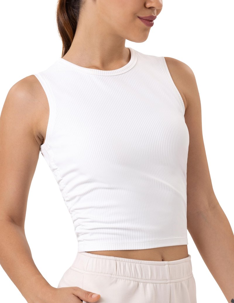 YUNOGA Workout Tank Tops for Women Sleeveless Ribbed Crop Tops Essentials Crew Neck Yoga Tanks Shirts (XS, White)
