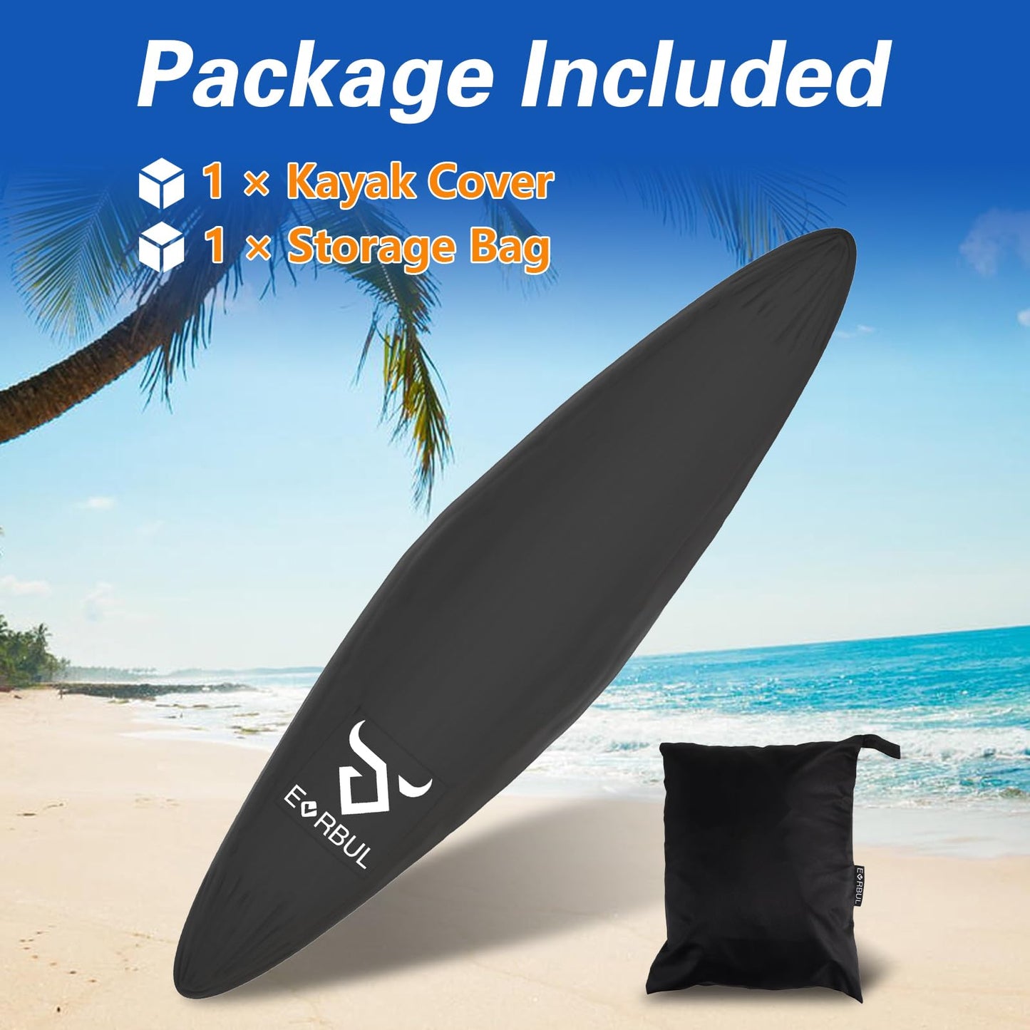 EVRBUL 12ft Kayak Cover, Heavy Duty 420D Outdoor Storage Waterproof UV-Protective Canoe Cover for 10-12 Feet Kayak Canoe Boat SUP