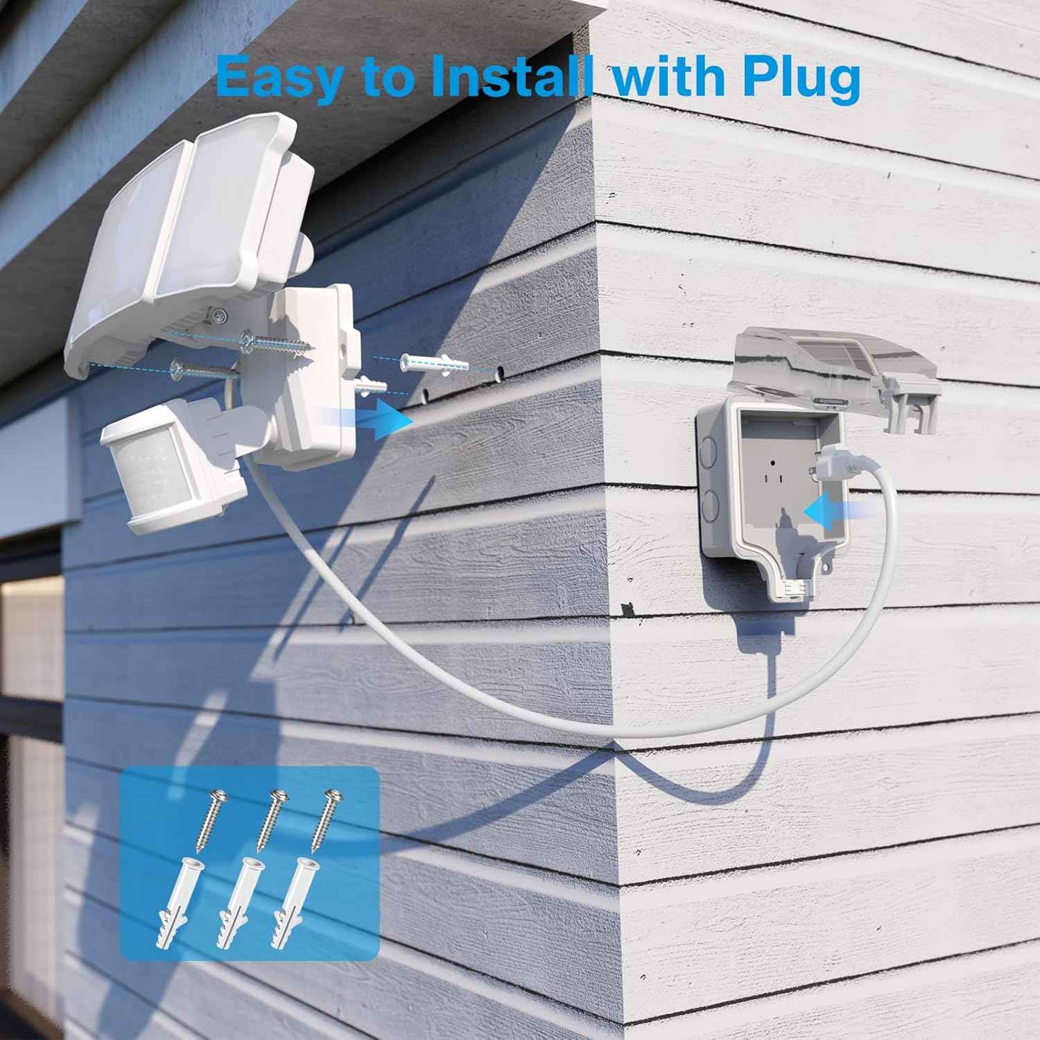 75W Motion Sensor Outdoor Flood Lights - 3 Heads, 7500LM LED Security Lighting, IP65, 6500K for Garage, Yard & Patio (2 Pack)