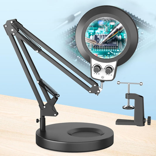 12X LED Magnifying Glass with Light & Clamp - Hands-Free Desk Lamp for Crafting & Reading