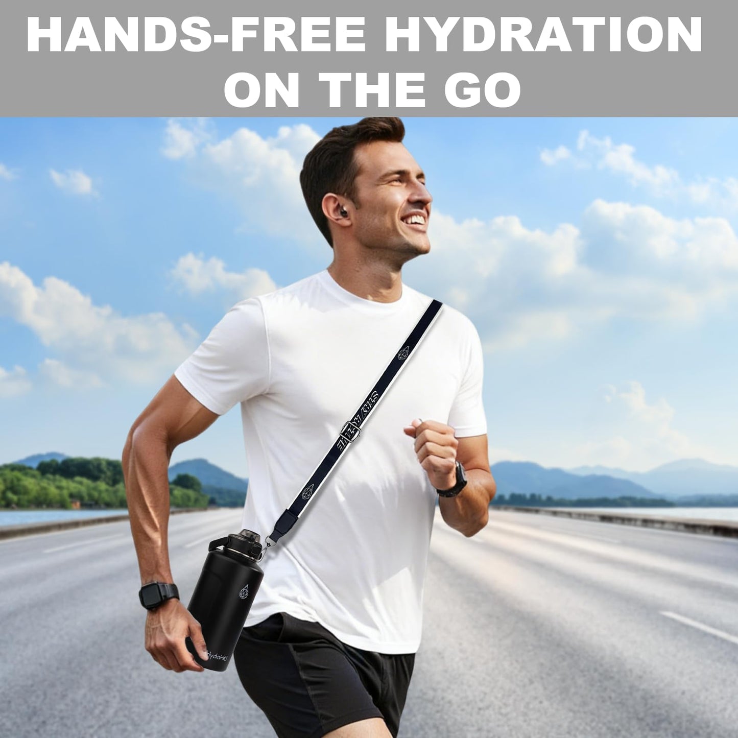HYDRO H2O 64oz Half Gallon Fruit Infuser Insulated Stainless Steel Water Bottle Jug, 48H Cold & 24H Hot, Large Capacity for Travel Hiking Mountain Climbing Black