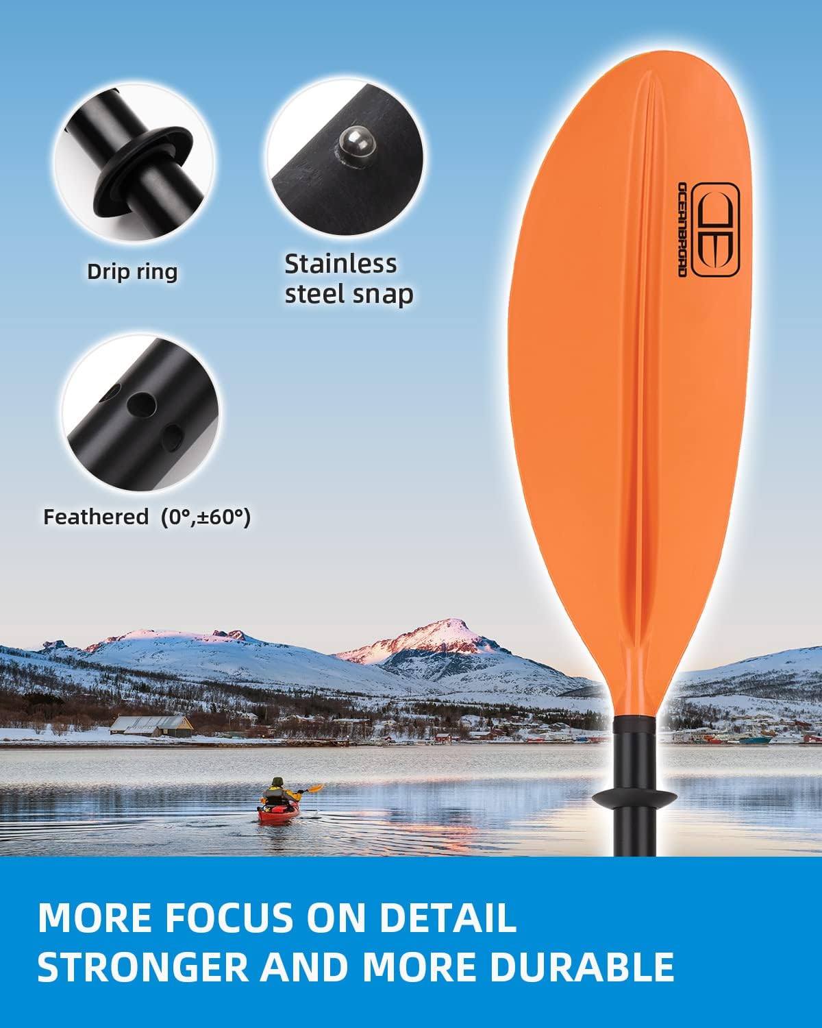 OCEANBROAD Kayak Paddle - Lightweight Alloy Shaft | Available in 86in, 90.5in, 95in Lengths