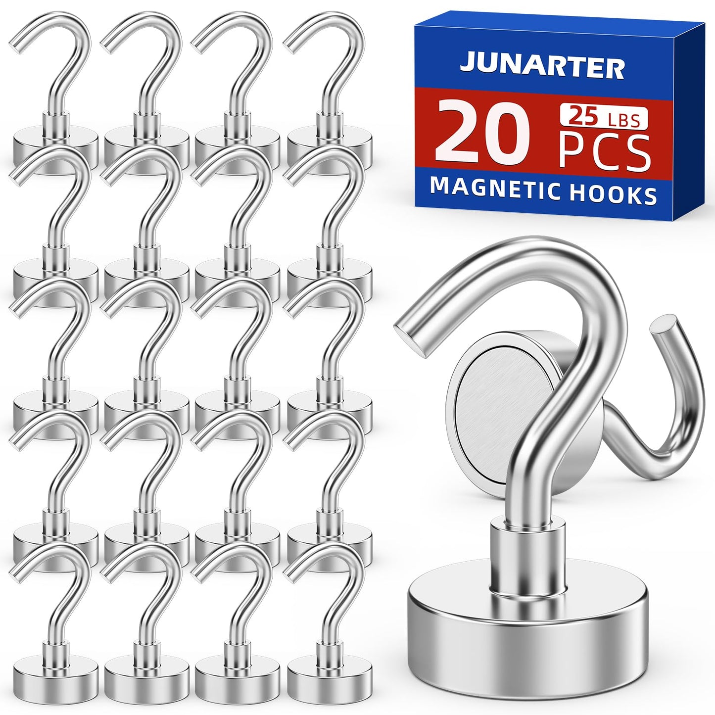 Junarter 20 Pack Magnetic Hooks, 30lbs Magnet Hooks for Cruise Cabins, Strong Magnetic Hooks Heavy Duty, Magnets with Hooks, Metal Magnetic Hook for Hanging, Hook Magnets for Classroom Decor, Grill