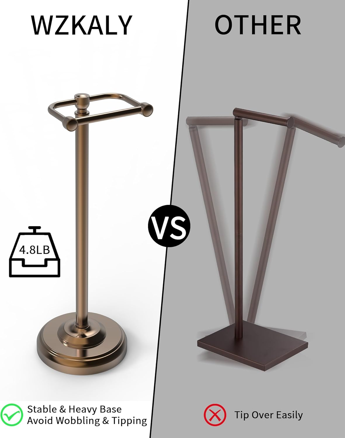 Brushed Nickel Free Standing Toilet Paper Holder with Pivoting Design & Weighted Base