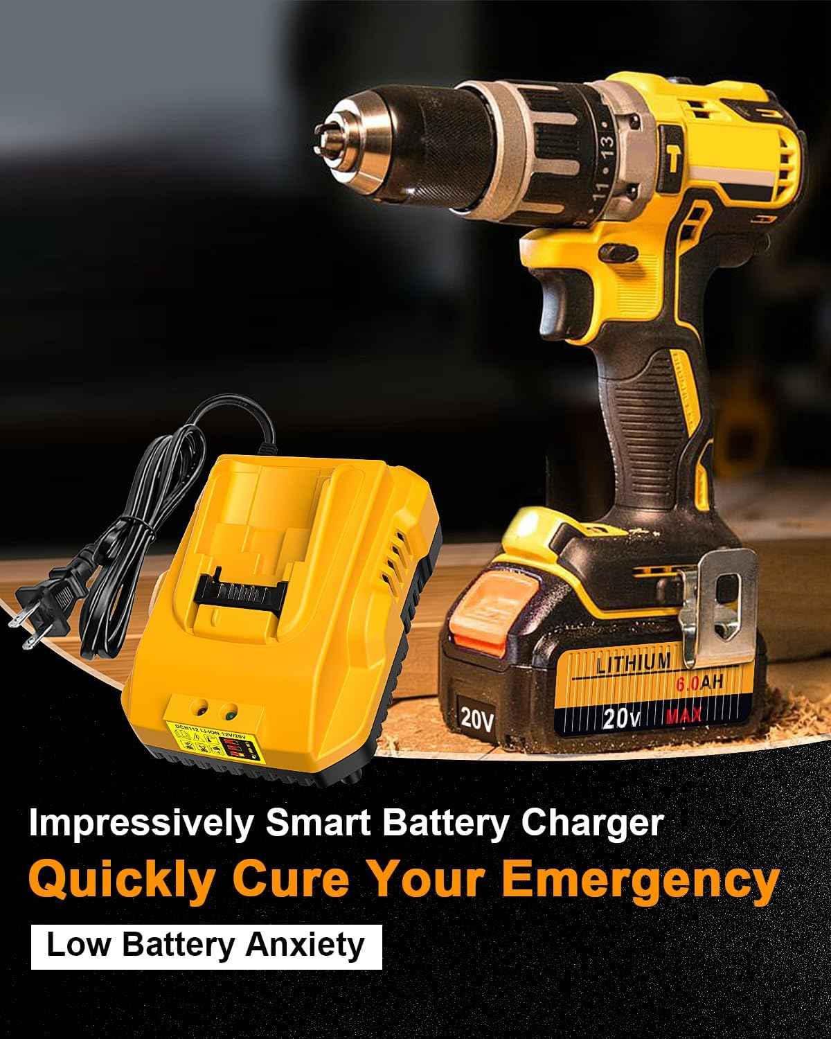 2-Pack Dewalt 20V 6.0Ah Battery Replacement with DCB112 Charger Station - Yellow