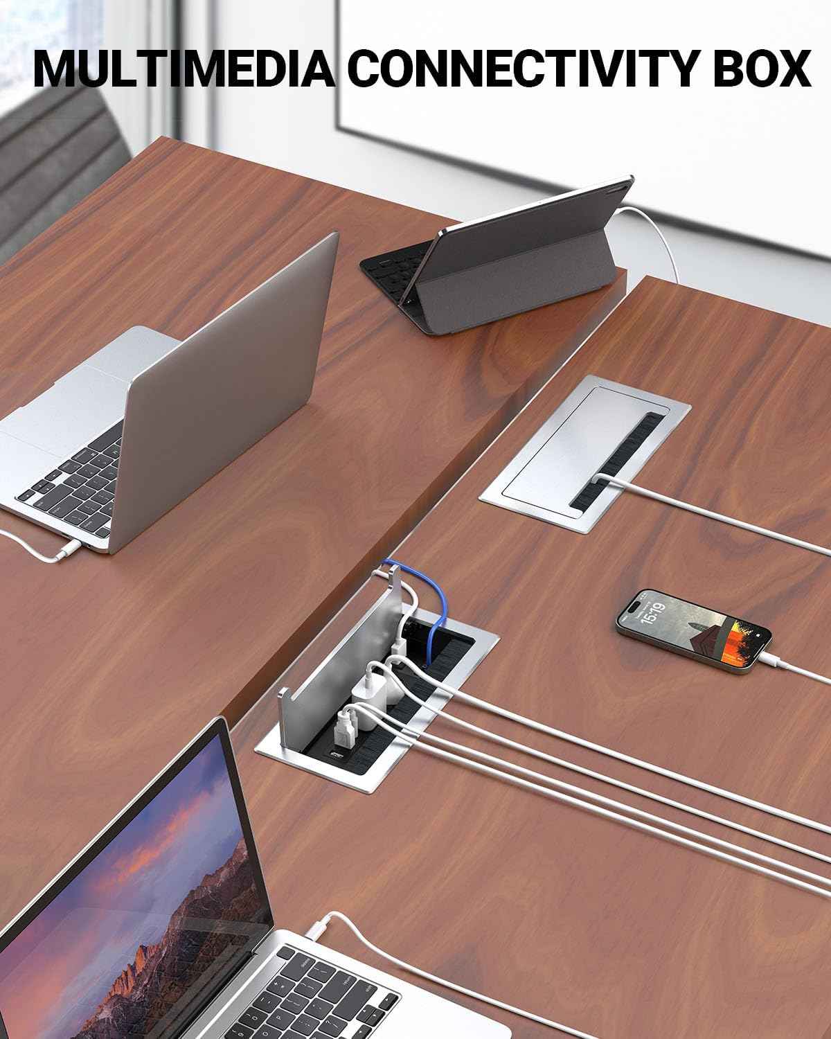 Power Hub Conference Table Connectivity Box - HDMI, USB-C, USB-A & AC Outlets