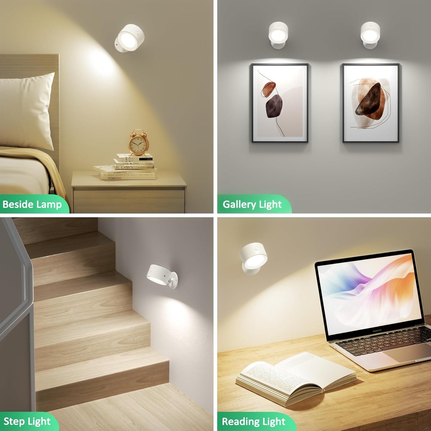 Rechargeable LED Wall Mounted Lights - 3 Pack with Remote, Dimmable & 360° Rotation for Bedroom