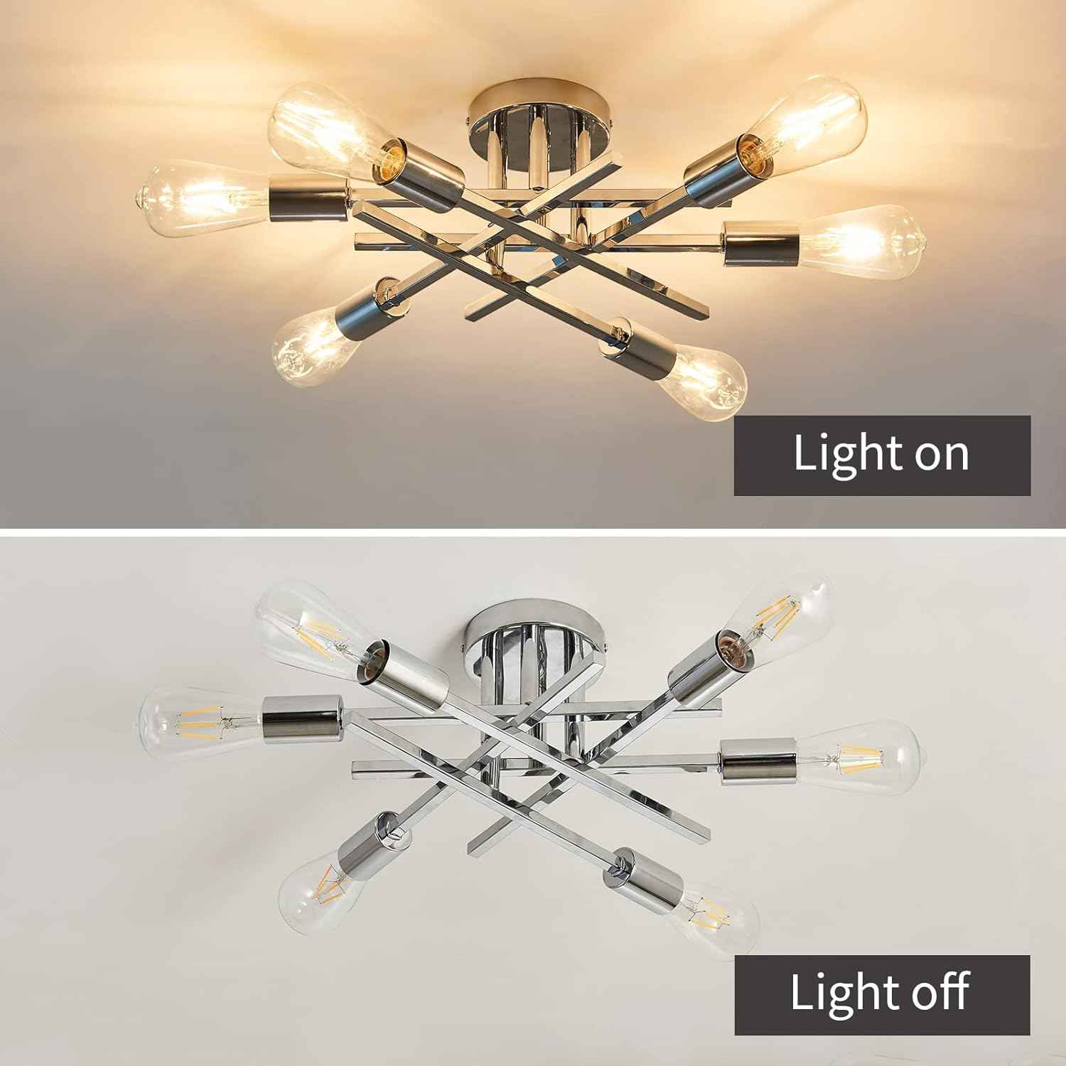Gold Modern 6-Light Semi Flush Mount Ceiling Light Fixture - Vintage Sputnik Chandelier for Kitchen, Dining & Living Room